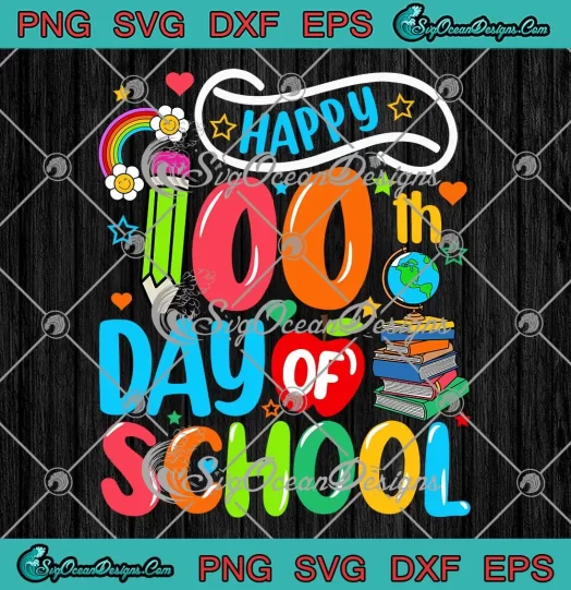 Groovy Happy 100th Day Of School SVG - Cute Kids 100 Days Of School SVG PNG, Cricut File