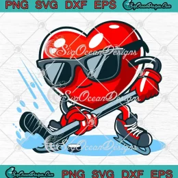 Heart Playing Ice Hockey SVG - Valentine's Day Sports Boys SVG PNG, Cricut File
