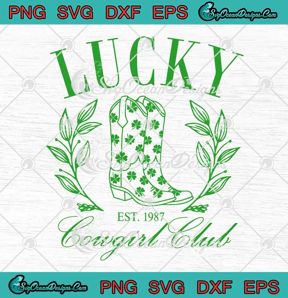 Lucky-Cowgirl-Club-Est.-1987-SVG---Happy-St.-Patrick's-Day-SVG-PNG,-Cricut-File Lucky Cowgirl Club Est. 1987 SVG - Happy St. Patrick's Day SVG PNG, Cricut File