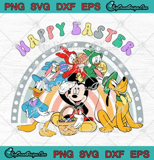 Mickey Friends Happy Easter SVG - Retro Disney Easter Day SVG PNG, Cricut File