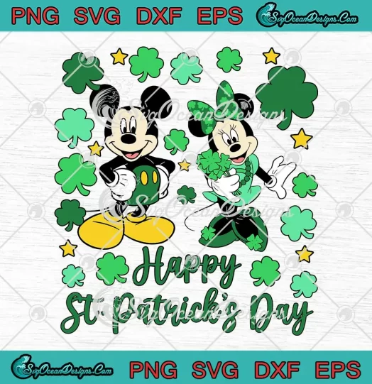 Mickey Minnie Irish Shamrock SVG - Happy St. Patrick's Day SVG PNG, Cricut File