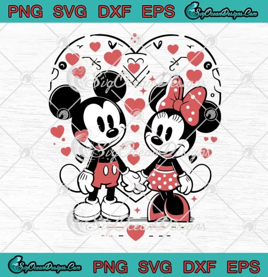 Mickey x Minnie Hearts Retro SVG - Disney Valentine's Day SVG PNG, Cricut File