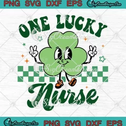 One Lucky Nurse Groovy Retro SVG - Nurse St. Patrick's Day SVG PNG, Cricut File