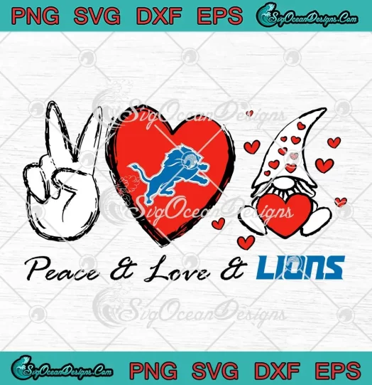 Peace Love Lions Heart Gnome SVG - Detroit Lions Football SVG PNG, Cricut File