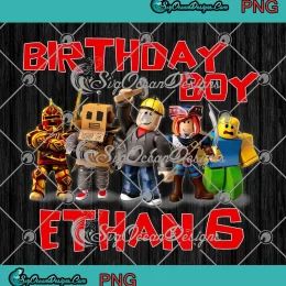 Roblox Game Kids Birthday Boy design with gaming elements for a 6th birthday celebration.