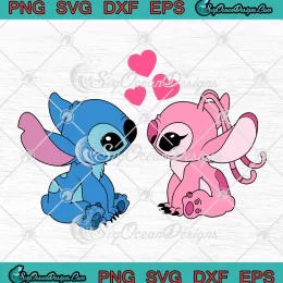 Stitch And Angel Kiss SVG - Valentine Stitch SVG - Disney Valentine SVG PNG, Cricut File