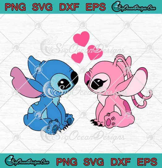 Stitch And Angel Kiss SVG - Valentine Stitch SVG - Disney Valentine SVG PNG, Cricut File