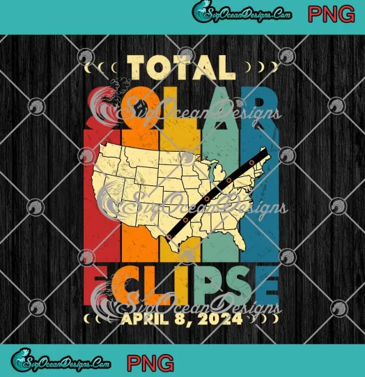 Vintage Total Solar Eclipse 2024 PNG - America Map Path Of Totality PNG JPG Clipart, Digital Download