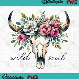 Wild Soul Cow Skull Floral PNG - Western Bull Skull PNG JPG Clipart, Digital Download