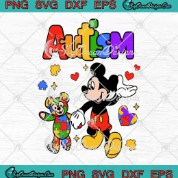 Autism Mickey And Bear Friend SVG - Autism Awareness Day SVG PNG, Cricut File