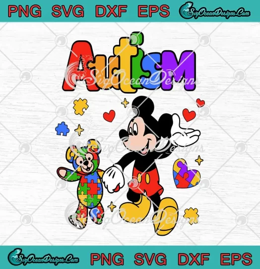 Autism Mickey And Bear Friend SVG - Autism Awareness Day SVG PNG, Cricut File