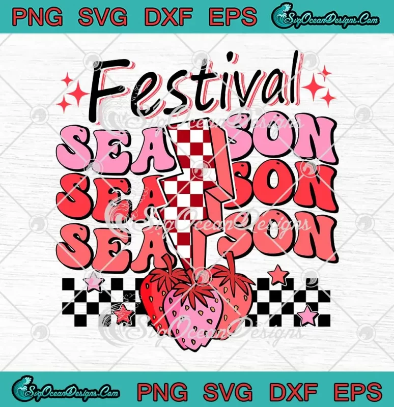 Checkered Lightning Festival Season Svg - Strawberry Fruit Lovers Svg 