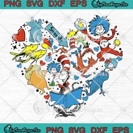 Dr. Seuss Heart Shape Seussville SVG - Teacher Reading Day SVG PNG, Cricut File