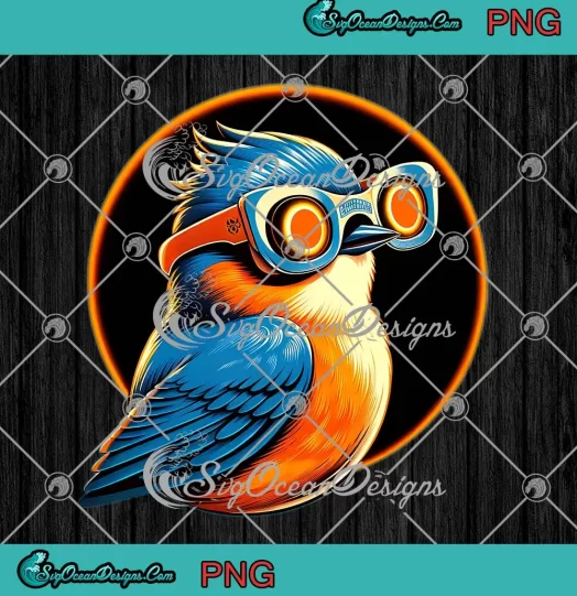 Eastern Bluebird Wearing Glasses PNG - Solar Eclipse USA 2024 PNG JPG Clipart, Digital Download