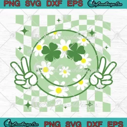 Groovy Shamrock Smiley Face SVG - St. Patrick's Day Kids Funny SVG PNG, Cricut File