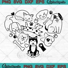 Hand Drawn Dogs Doodle Heart SVG - Cute Dog Lovers SVG PNG, Cricut File