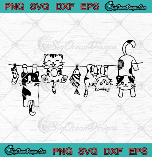 Hanging Cats Cute Cat Lovers SVG - Funny Cat Laundry SVG PNG, Cricut File