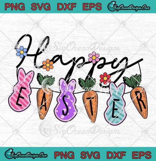 Happy Easter Bunnies And Carrots SVG - Easter Day SVG PNG, Cricut File