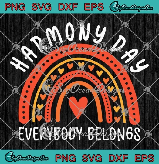 Harmony Day Everybody Belongs SVG - Trendy Orange Heart Rainbow SVG PNG, Cricut File