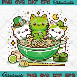 Irish Ramen Cute Cats Anime SVG - St. Patrick's Day Ramen Lover SVG PNG, Cricut File