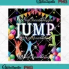 Colorful trampoline graphic with kids jumping, perfect for birthday party themes.