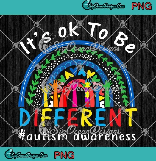 Rainbow It's Ok To Be Different PNG - Autism Awareness PNG JPG Clipart, Digital Download