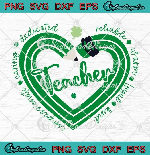 Teacher Heart Shamrock SVG - St. Patrick's Day SVG PNG, Cricut File