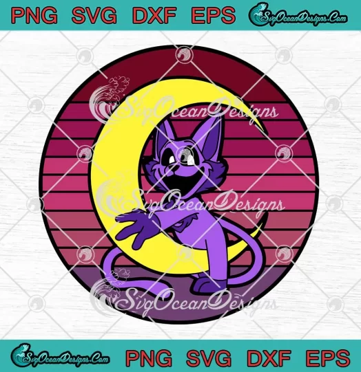 Vintage Smiling Cat Catnap Meme SVG - Funny Cat Purple Catnap SVG - Dogday Lover SVG PNG, Cricut File