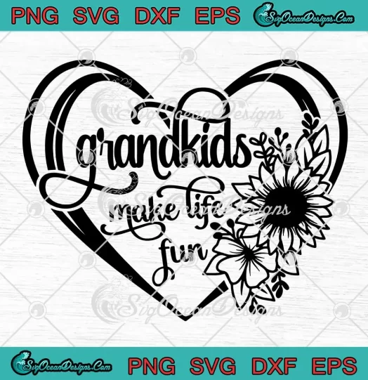 Grandkids Make Life Fun SVG - Floral Heart Mother's Day SVG PNG, Cricut File