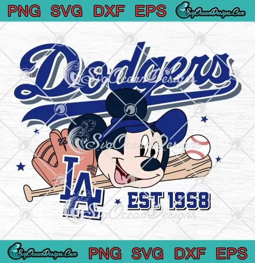 Los Angeles Dodgers Est 1958 SVG - Mickey Mouse Baseball MLB SVG PNG, Cricut File