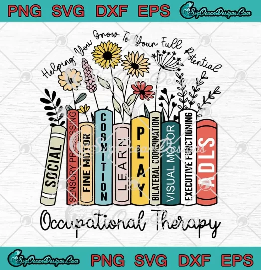 Occupational Therapy Floral Books SVG - Retro Occupational Therapist SVG PNG, Cricut File
