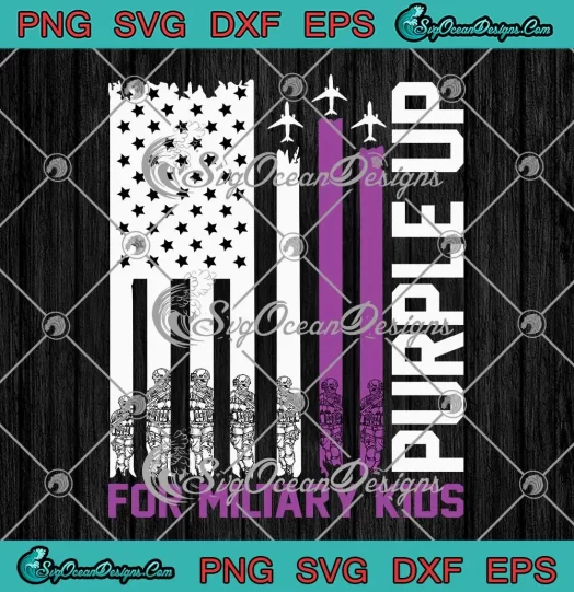 Retro Purple Up For Military Kids SVG - Military Child Month SVG - Us Flag Air Force SVG PNG, Cricut File