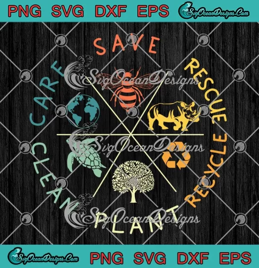 Save Bees Rescue Animals SVG - Recycle Plastic SVG - Earth Day Vintage SVG PNG, Cricut File