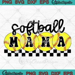 Softball Mama Retro Checkered SVG - Mother's Day SVG PNG, Cricut File