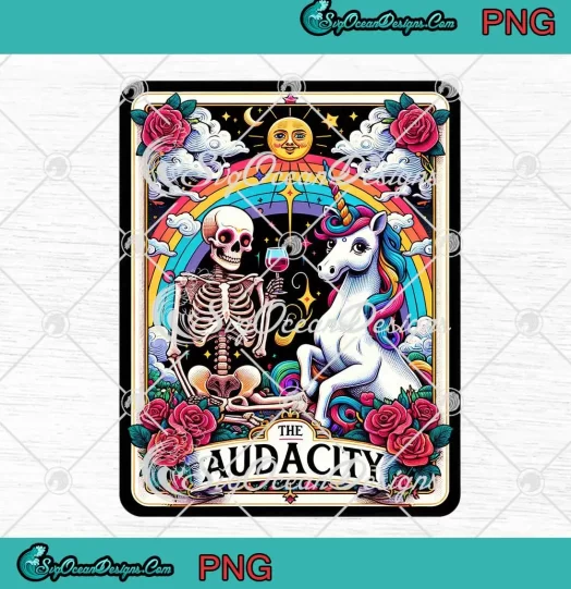 The Audacity Funny Tarot Card PNG - Sarcastic Skeleton Colorful Unicorn PNG JPG Clipart, Digital Download