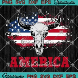 America Western Bull Skull SVG - American Flag SVG - Fourth Of July SVG PNG, Cricut File