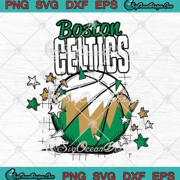 Boston Celtics Doodle Stars SVG - NBA Boston Celtics Basketball SVG PNG, Cricut File
