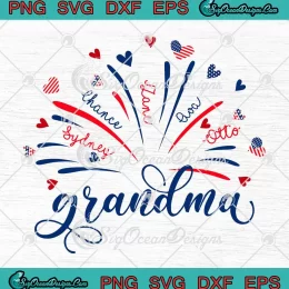 Fireworks America Flag Grandma SVG - And Kids Custom Name SVG PNG, Cricut File
