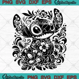 Floral Stitch Cartoon Movie SVG - Retro Disney Lilo And Stitch SVG PNG, Cricut File