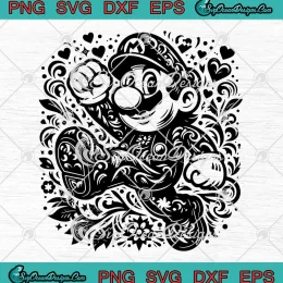Floral Super Mario Cartoon SVG - Nintendo Video Game Character SVG PNG, Cricut File