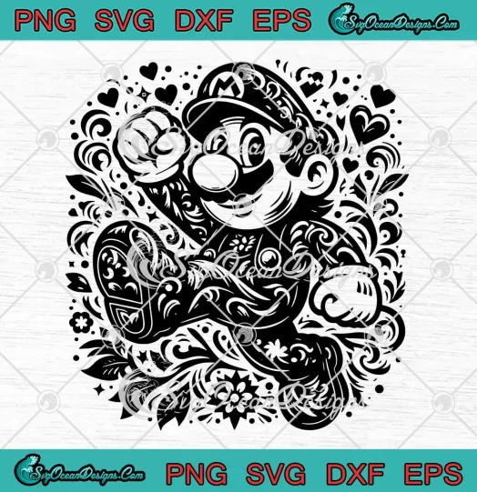 Floral Super Mario Cartoon SVG - Nintendo Video Game Character SVG PNG, Cricut File
