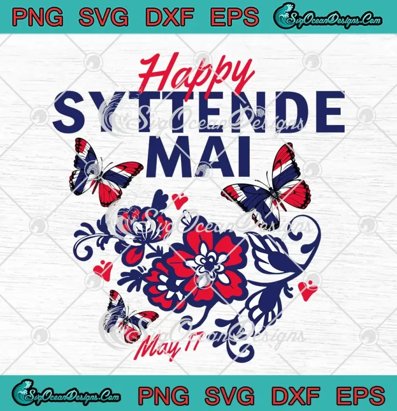 Happy Syttende Mai 17 May SVG - Norway Rosemaling Butterflies Flag SVG ...