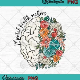 Mental Health Matters Floral Brain PNG - Human Brain Mental Health PNG JPG Clipart, Digital Download