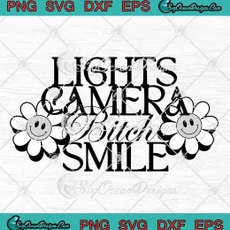 Retro Lights Camera Bitch Smile SVG - Taylor Swift SVG - TTPD Album SVG PNG, Cricut File