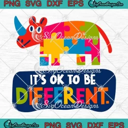 Rhino Puzzle SVG - It's Ok To Be Different SVG - Autism Awareness SVG PNG, Cricut File