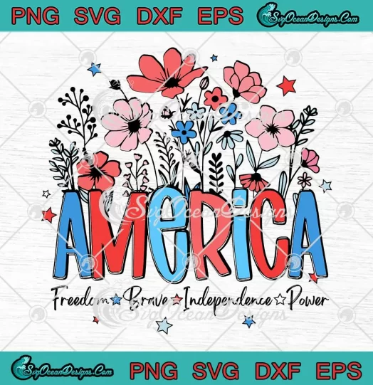 America Wildflowers Retro SVG - Freedom Brave Independence Power SVG PNG, Cricut File