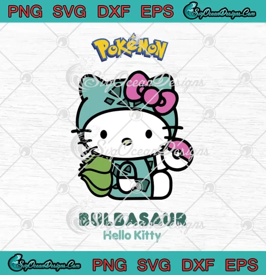 Bulbasaur Hello Kitty SVG - Bulbasaur Pokemon Characters SVG PNG, Cricut File