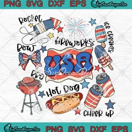 Coquette USA Doodles Fireworks SVG - Cheer Up 4th Of July SVG PNG, Cricut File