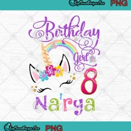 Cute Unicorn Birthday Girl PNG - Custom Name 8th Birthday Gift PNG JPG Clipart, Digital Download