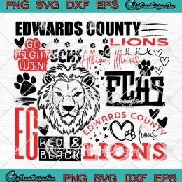 Edwards County Lions SVG - Go Fight Win SVG - Red And Black SVG PNG, Cricut File